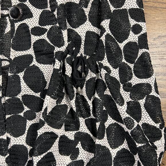 Ali Miles Jacket Womens Large Black White Textured Button Up Drawstring Pockets - Picture 3 of 11